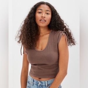 Brown American eagle crop top with ties on the shoulders